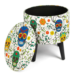 Pouf contenitore Excelsa Calavera in velluto e legno 38x38x45 cm multicolore
