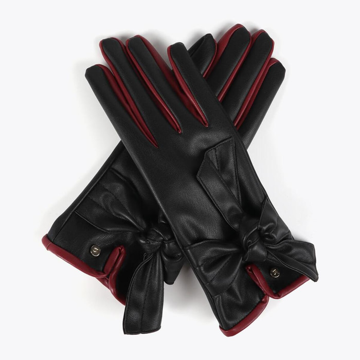 Guanti Effetto Pelle con Fiocco