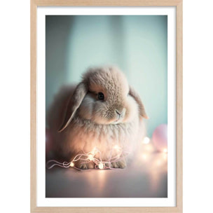 Affiche enfant lapin lumineux  Affiche + cadre en bois - Chêne