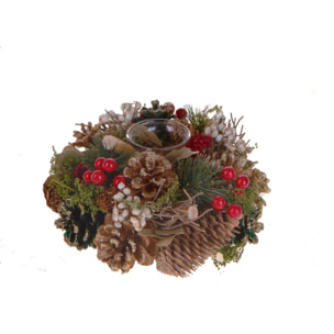 Portacandele 2x1 con pigne e bacche - Pezzi 4 - ROSSO - Bianchi Dino SpA