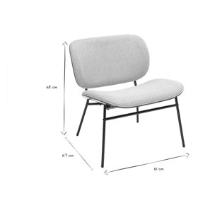 Fauteuil en tissu effet velours texturé gris et métal noir SHELBY