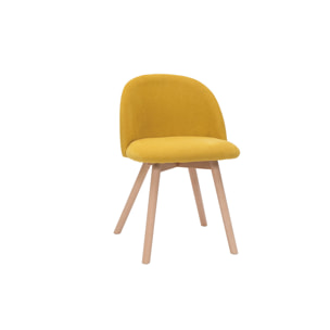 Chaises scandinaves en tissu effet velours jaune moutarde et bois clair massif (lot de 2) CELESTE