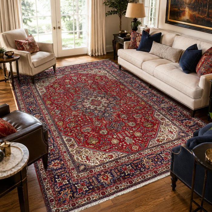 Tapis d'orient oriental, noué main, laine et soie, ARAJU