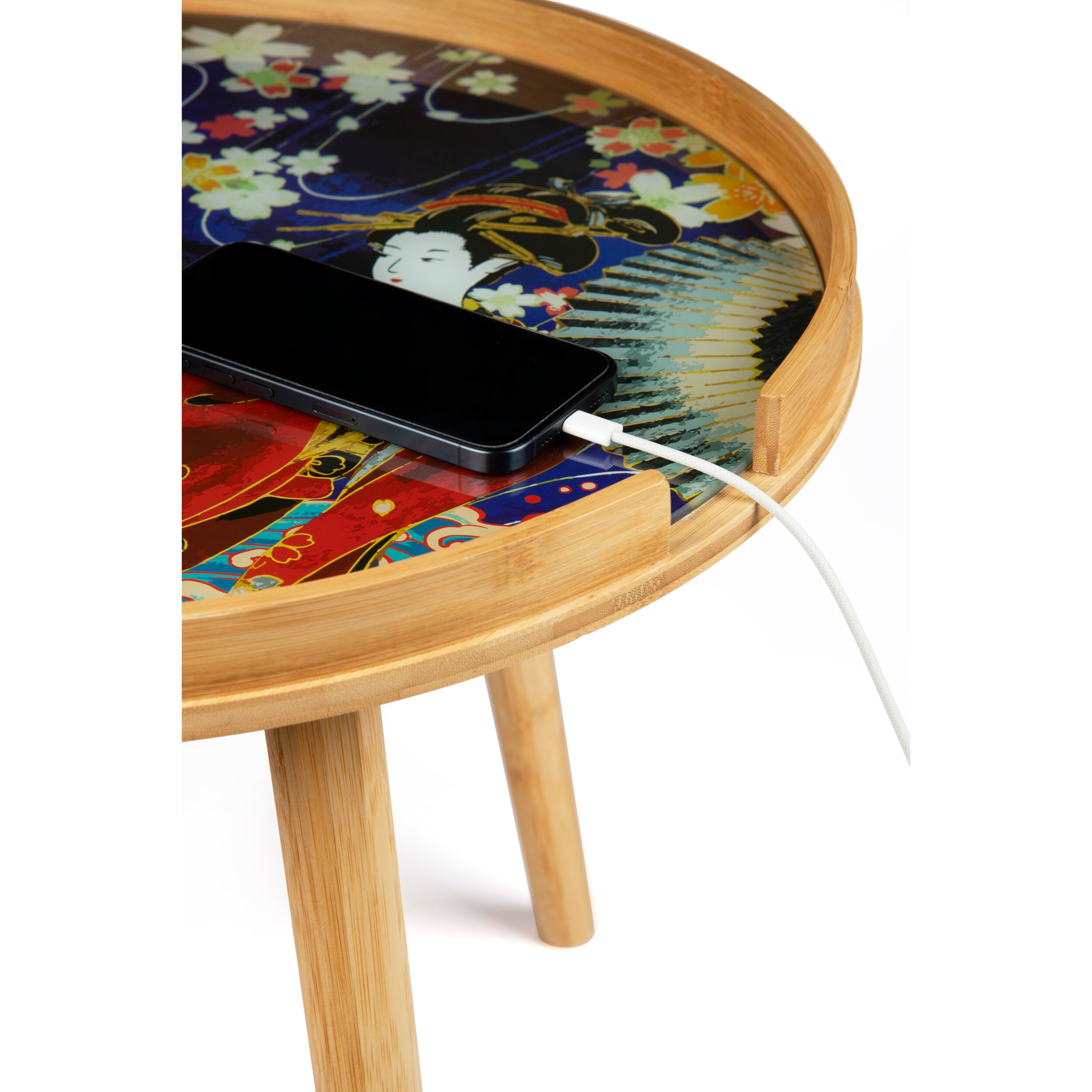 Tavolino Excelsa Kimono in bambù e vetro 48x48x44 cm multicolore