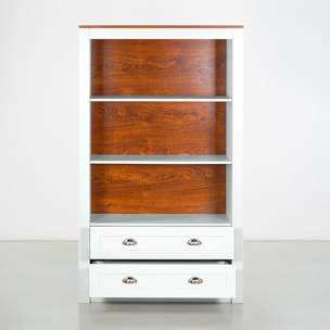 Mobile liberia in legno 3 ripiani e 2 cassetti bianco 90x36x153 cm - Ginevra