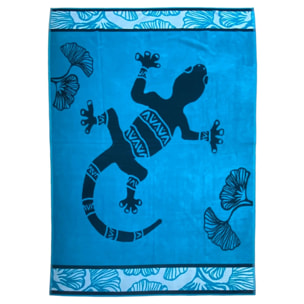 Serviette de plage XL éponge velours Jacquard Bleu 140x180 400g/m² - Kaly