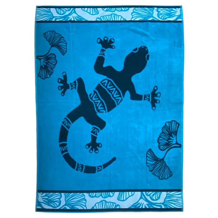 Serviette de plage XL éponge velours Jacquard Bleu 140x180 400g/m² - Kaly