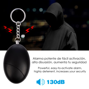 Allarme SOS personale con luce LED brillante e suono di 120dB. Batteria A23 inclusa e attivazione rapida tirando l'anello.