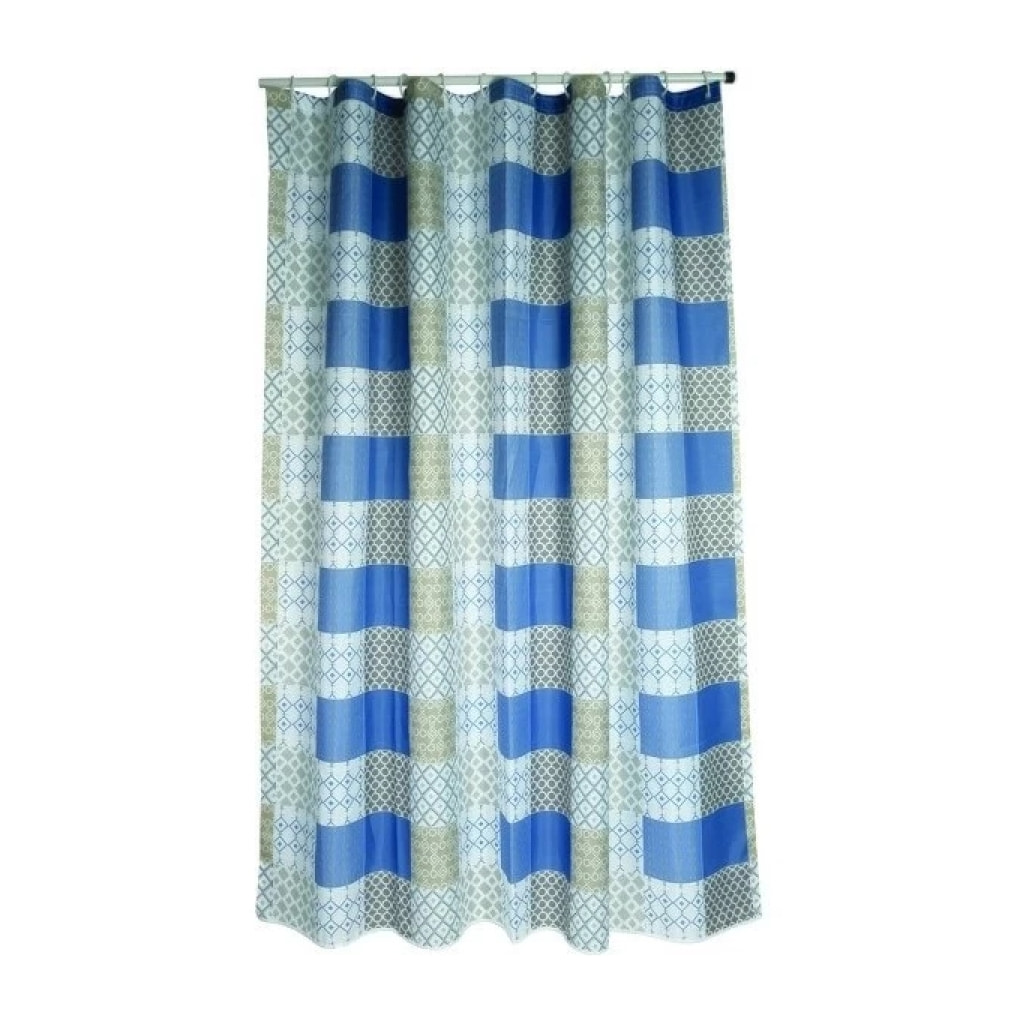 Rideau de douche Polyester CERAMIQUE 180x200cm QUALITE PREMIUM Bleu - Anneaux inclus MSV