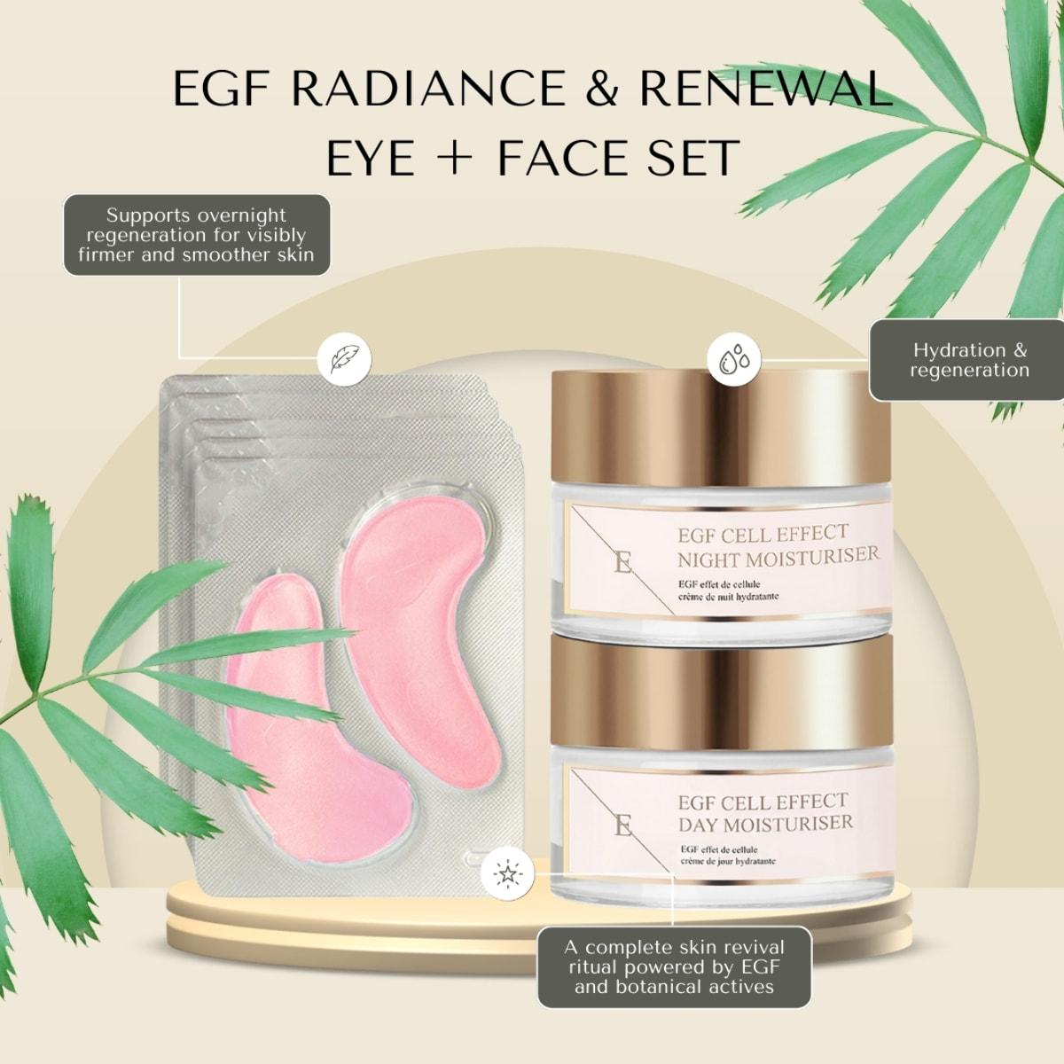 Crema hidratante de día EGF Cell Effect + Crema hidratante de noche EGF Cell Effect + Almohadillas para ojos Rose Blossom