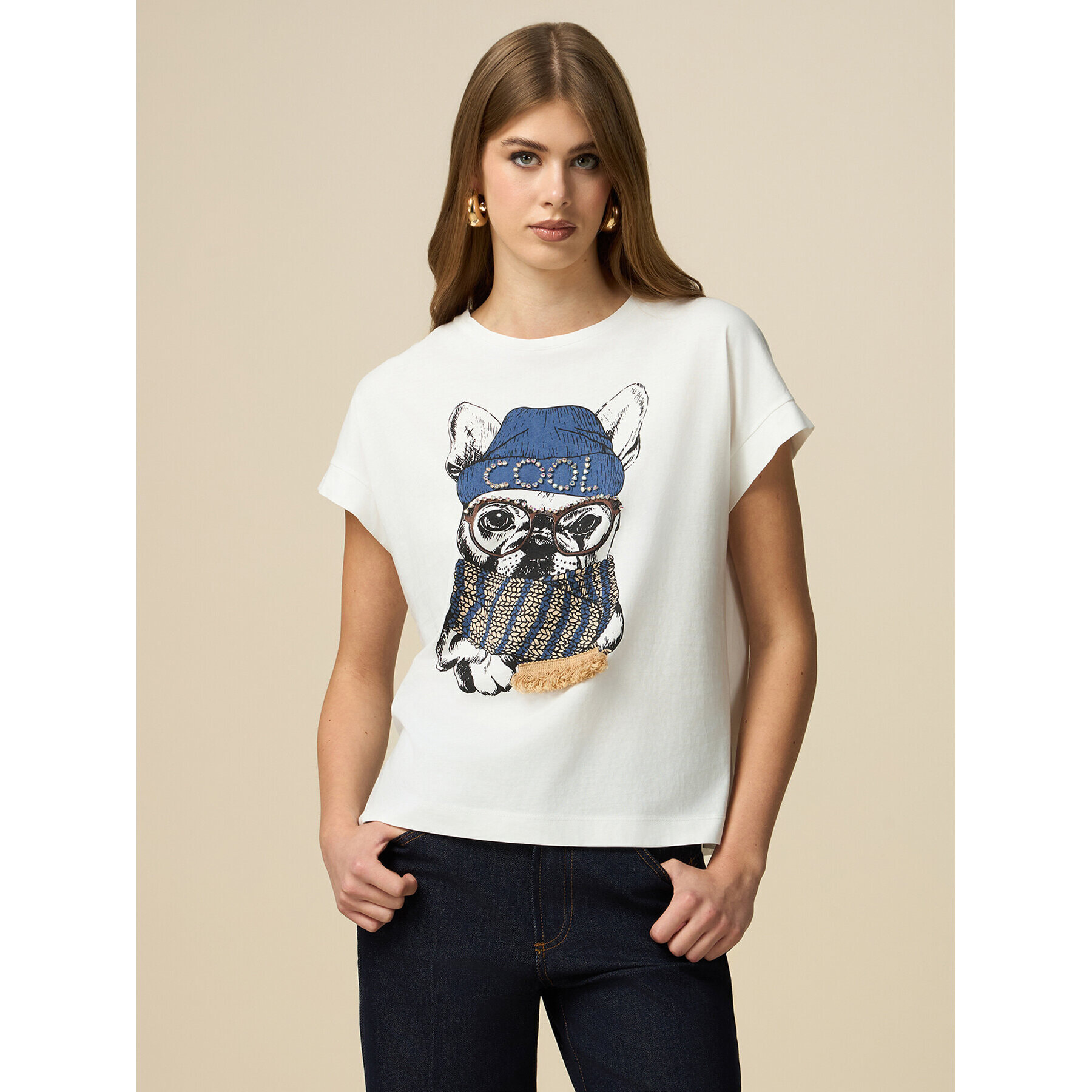 Oltre - T-shirt con stampa e castoni - Bianco