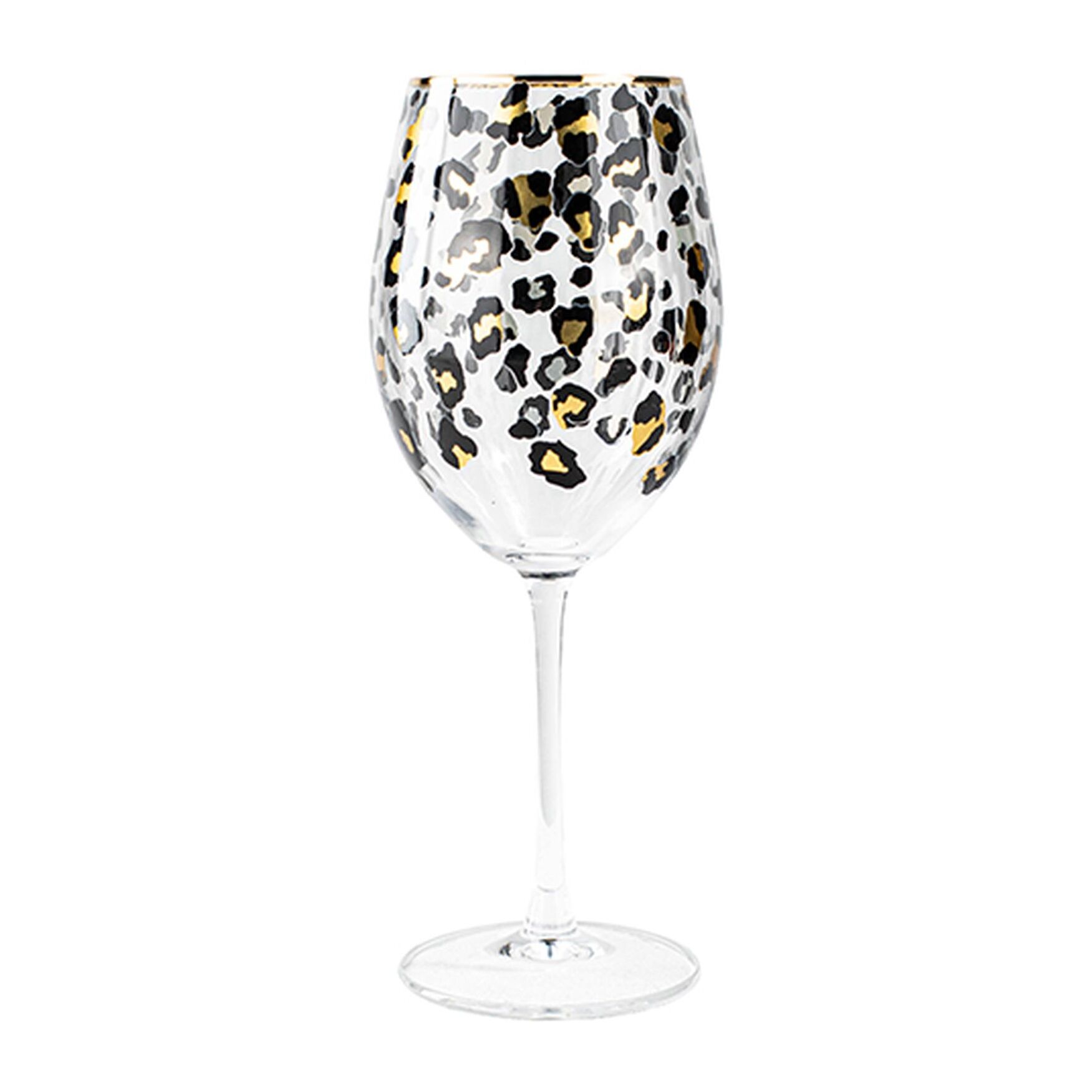 Lot de 4 verres à pied en verre 43cl motif léopard LEOPARD