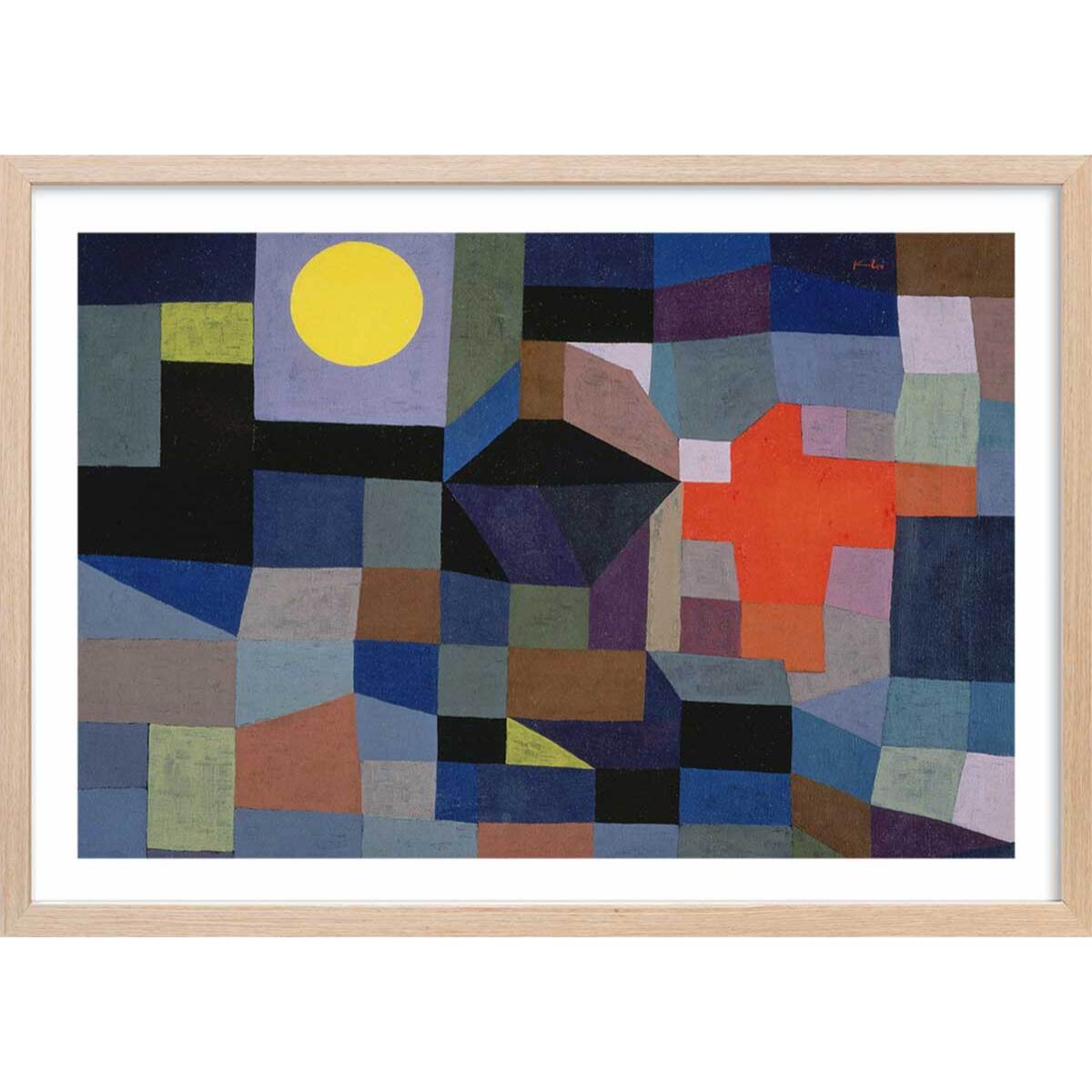Poster Feu par pleine lune par Paul Klee Affiche + cadre en bois - Chêne