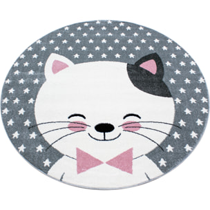 KIDS - Tapis enfant rond à motif chat rose - KID0550ROS