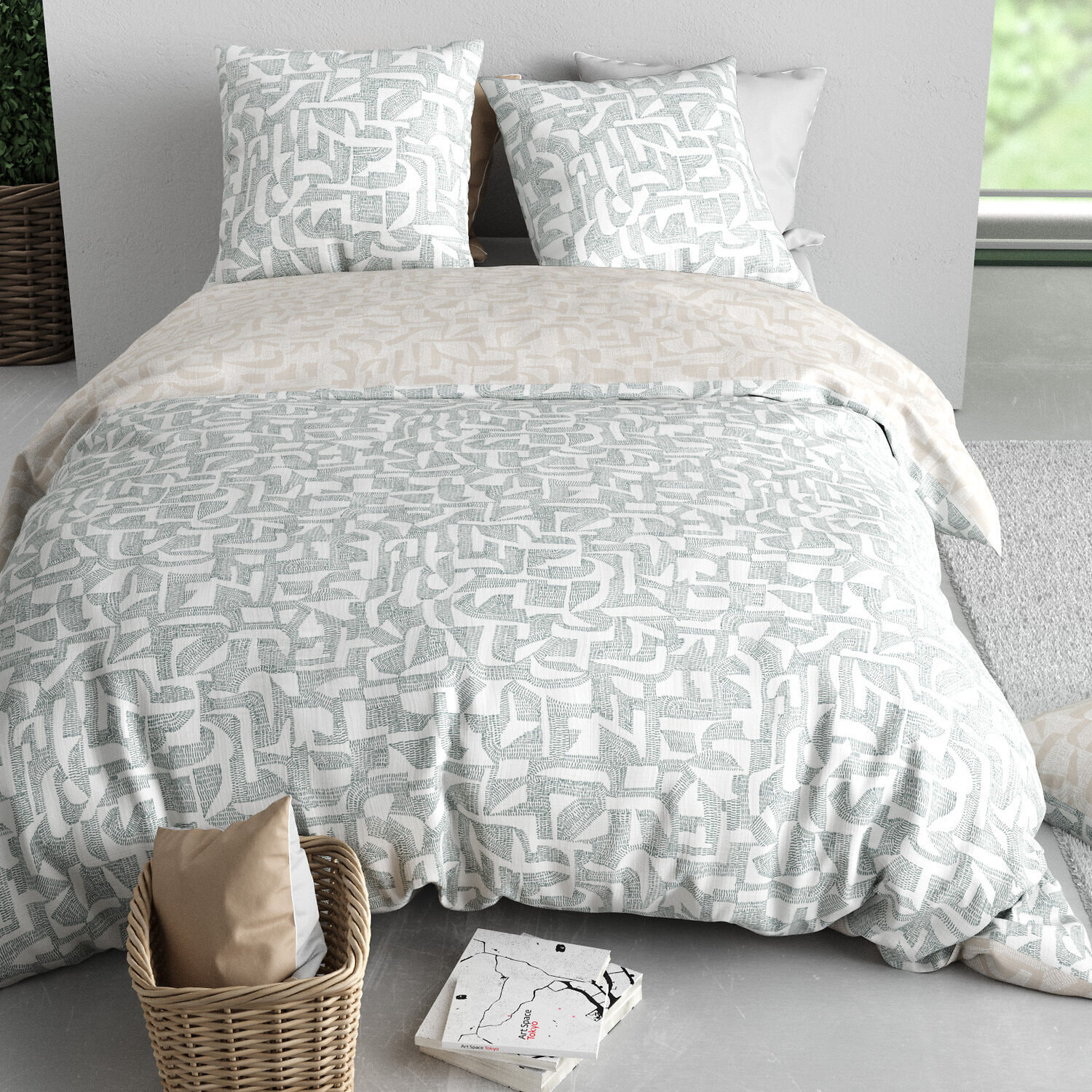 Parure housse de couette imprimé 100% coton - maya - gris