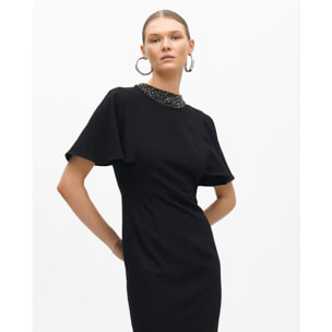 Abito Manica Mantello Collo Gioiello