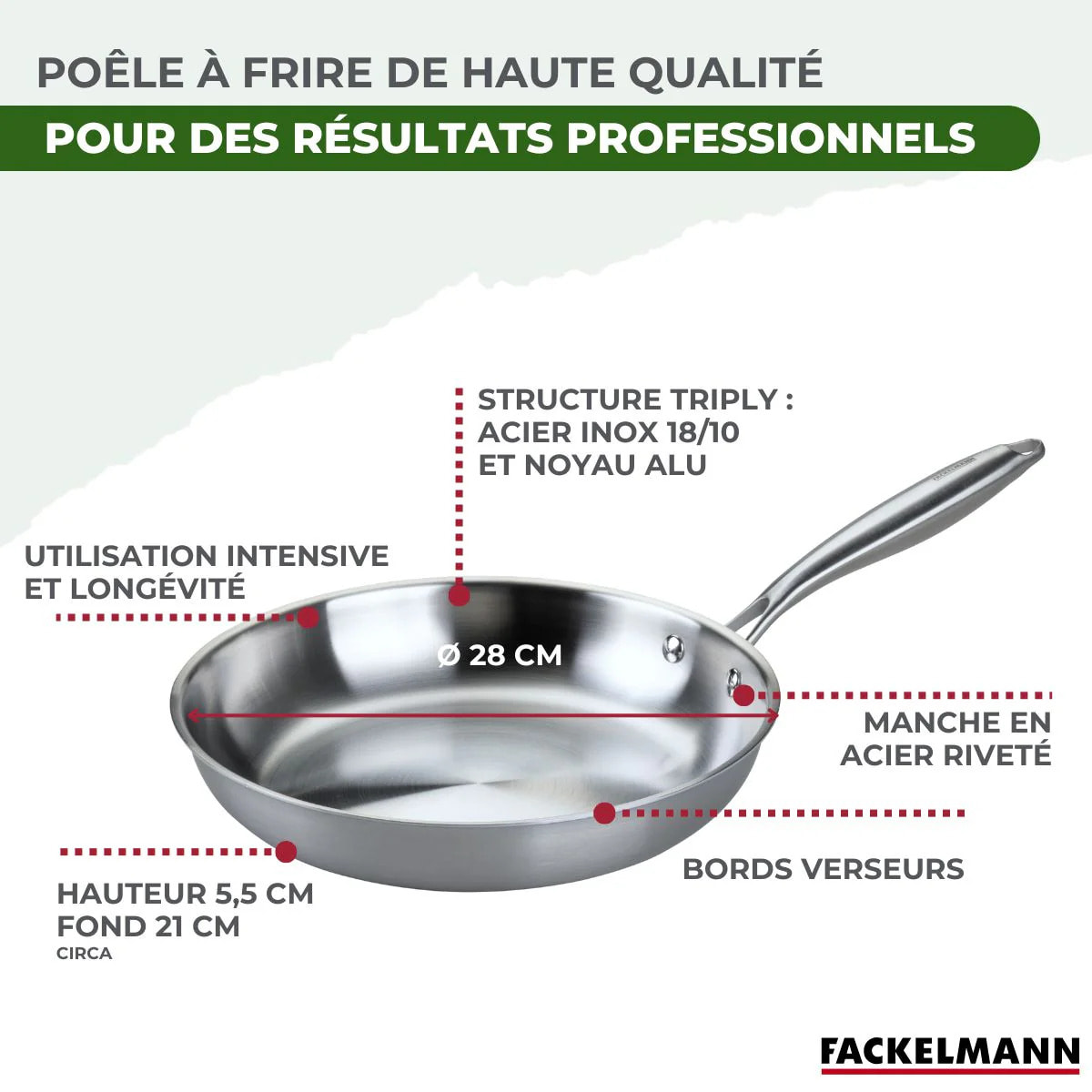 Poêle 28 cm en inox 18/10 Triply Fackelmann Vita3