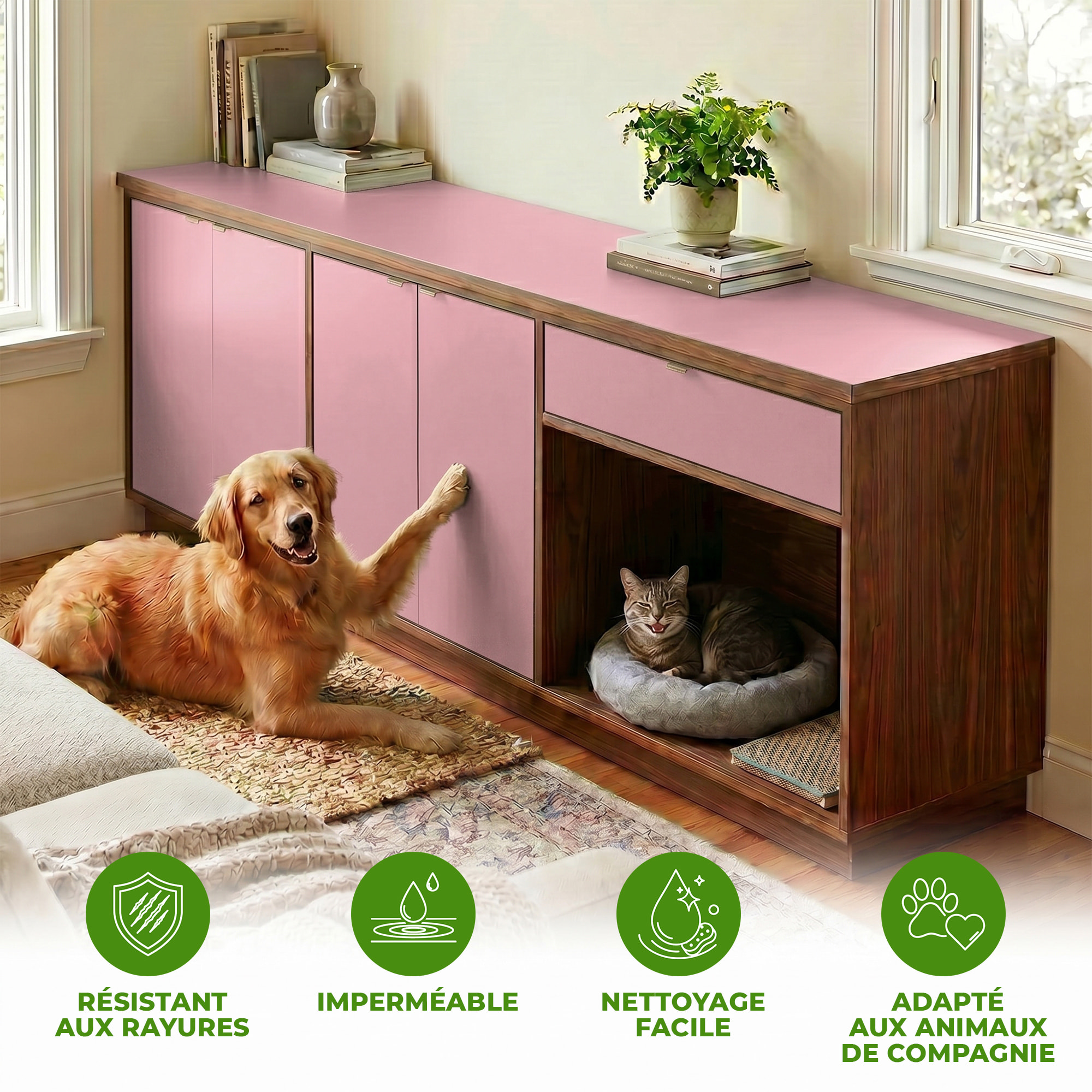 Rouleau adhésif décoratif Vinyle au Mètre - Rose poudre - Sticker Lavable Imperméable Mur Cuisine Meubles