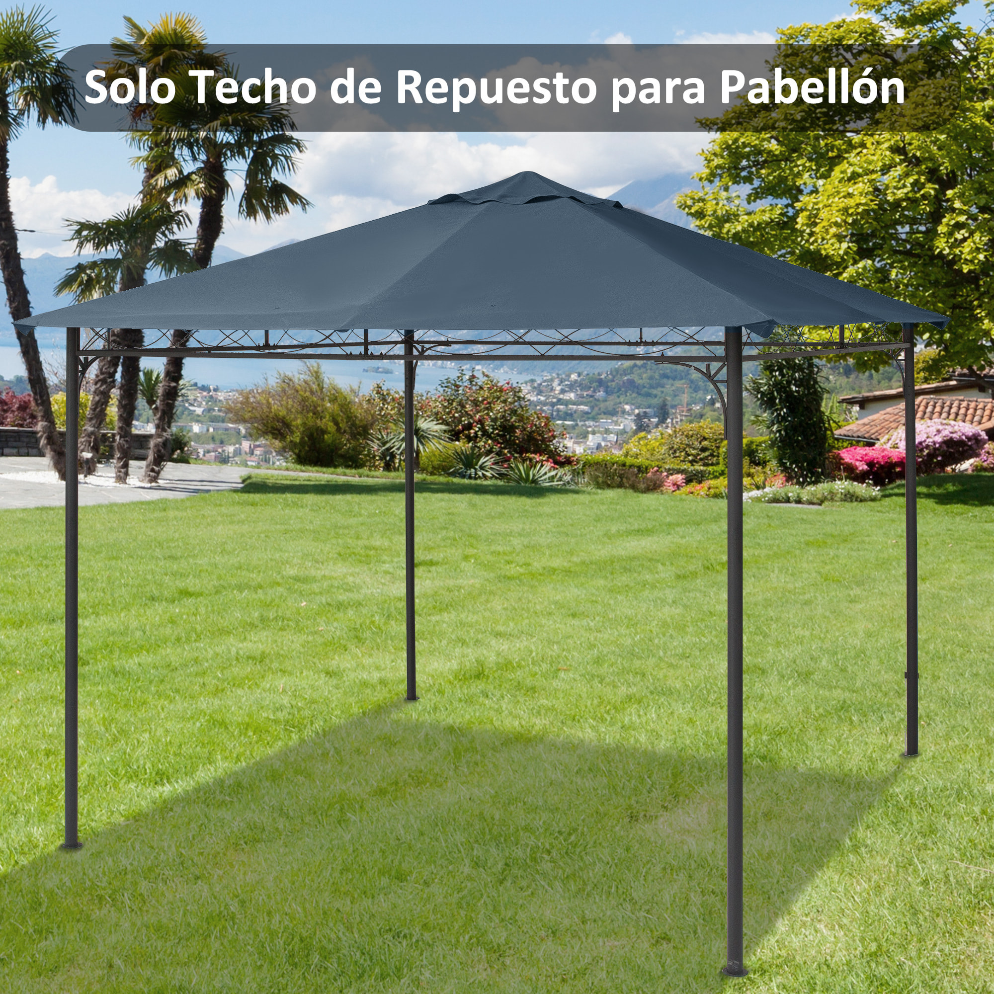 Outsunny Techo de Repuesto 3x3 m para Cenador de Jardín con 8 Orificios Gris