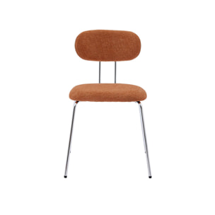 2 chaises décor bois courbé teinté noyer et tissu déperlant terracotta. pieds métal chromé - L 45 x P 55 x H 80cm - Erin