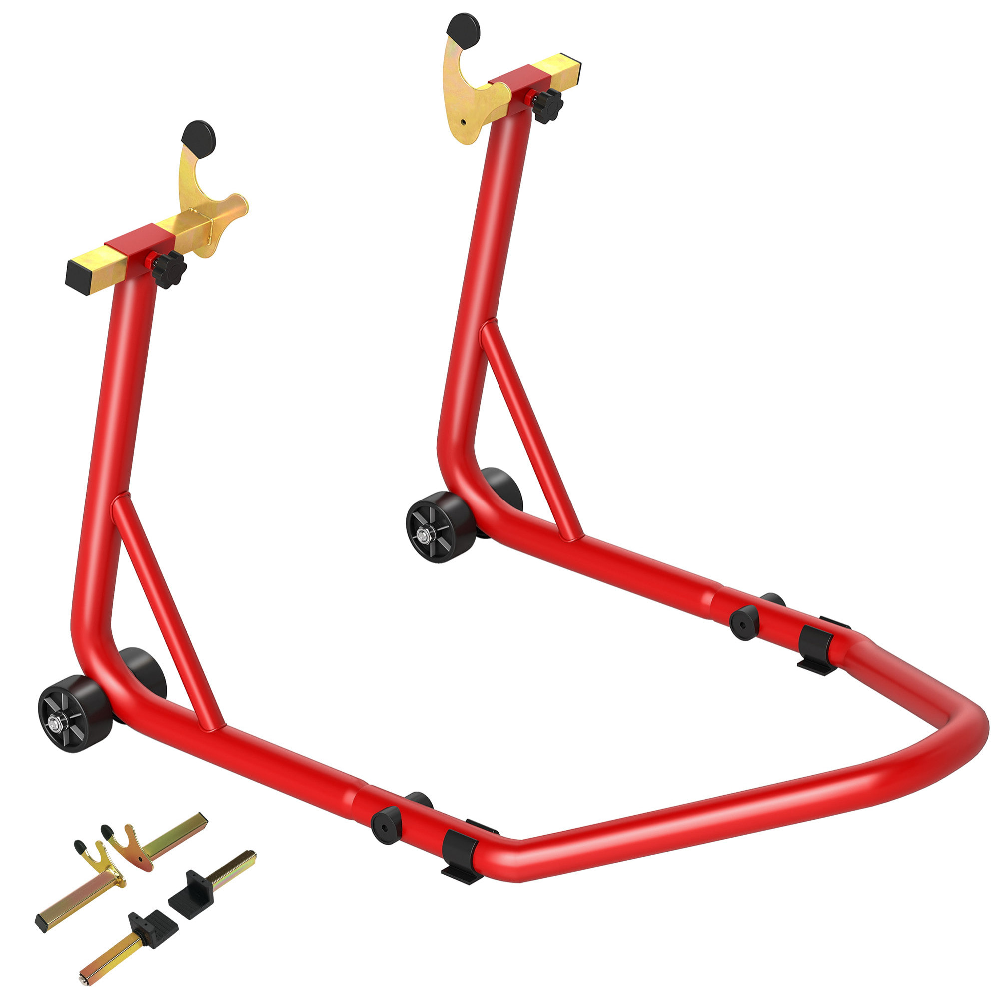 Caballete Elevador Universal Carga 544 kg Soporte Rueda Trasera Moto de Acero Robusta con Horquillas en U y L Ajustables Ruedas y Almohadillas Antideslizantes para Reparación y Estacionamiento