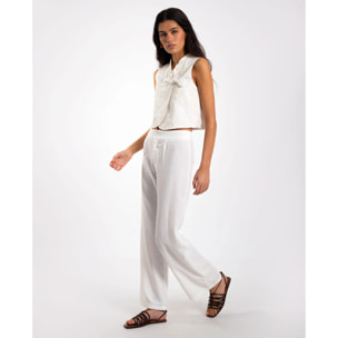 Pantalón recto de mujer fluido con cierre frontal