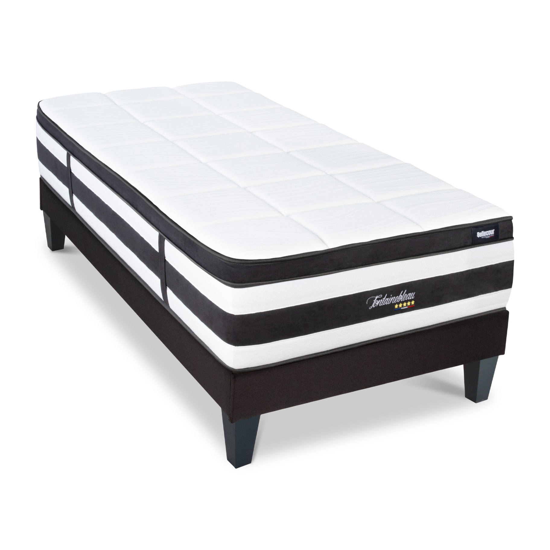 Ensemble 1 place Matelas Ressorts ensachés Fontainebleau avec sommier en bois