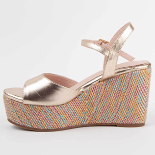 Sandalia De Cuña - Dorado - Altura: 10 Cm