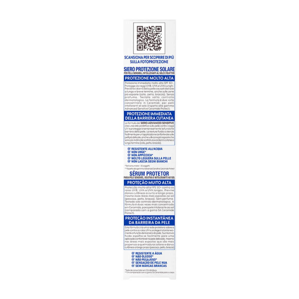 Siero Solare Viso Protettivo SPF 50+ Ipoallergenico Ambre Solaire Sensitive Advanced Protezione Molto Alta per Pelli Sensibili - Flacone da 125ml