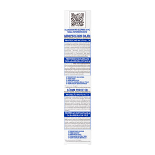 Siero Solare Viso Protettivo SPF 50+ Ipoallergenico Ambre Solaire Sensitive Advanced Protezione Molto Alta per Pelli Sensibili - Flacone da 125ml