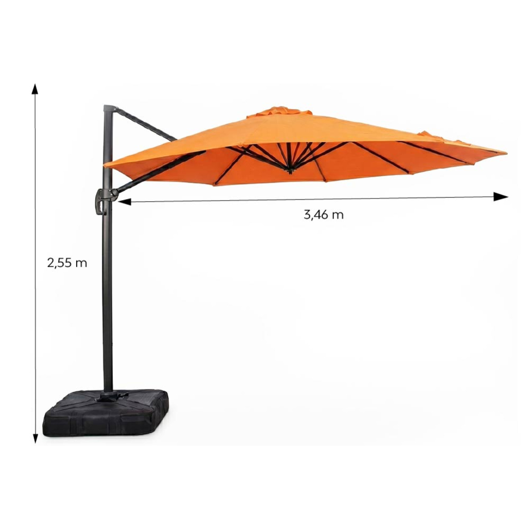 Parasol octogonal Ø 350cm déporté orange en aluminium TARGA