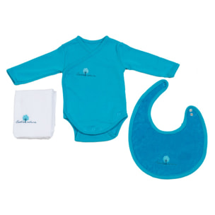 Set Body/Bavoir/Lange 3 mois Coton bio Lagon