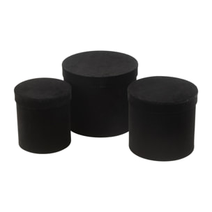 J-Line boîte Rond - velours/papier - noir - 3 pcs