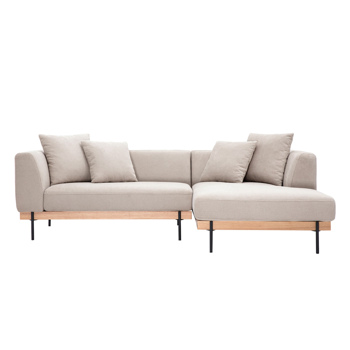 Canapé d'angle droit 4 places en tissu chenille beige et métal noir IVAR