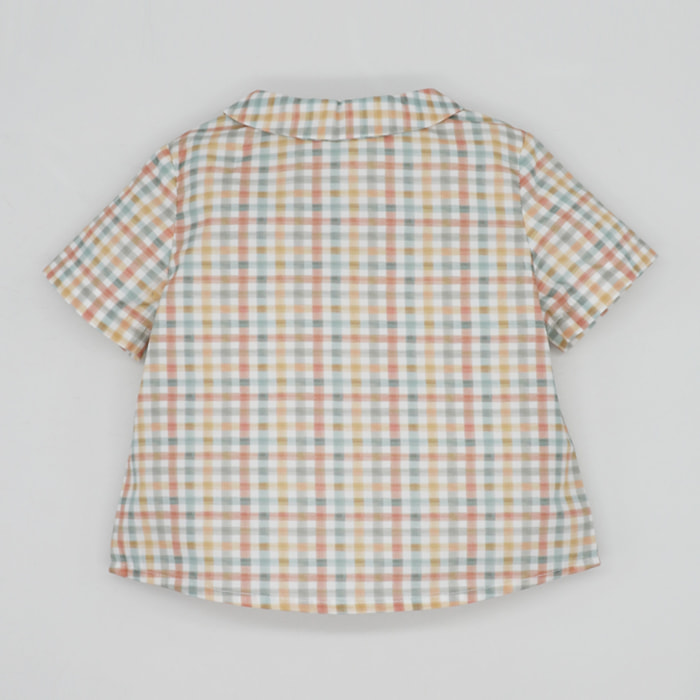 CAMISA MANGA CORTA Y CUELLO FRANCÉS CUADROS COLORES