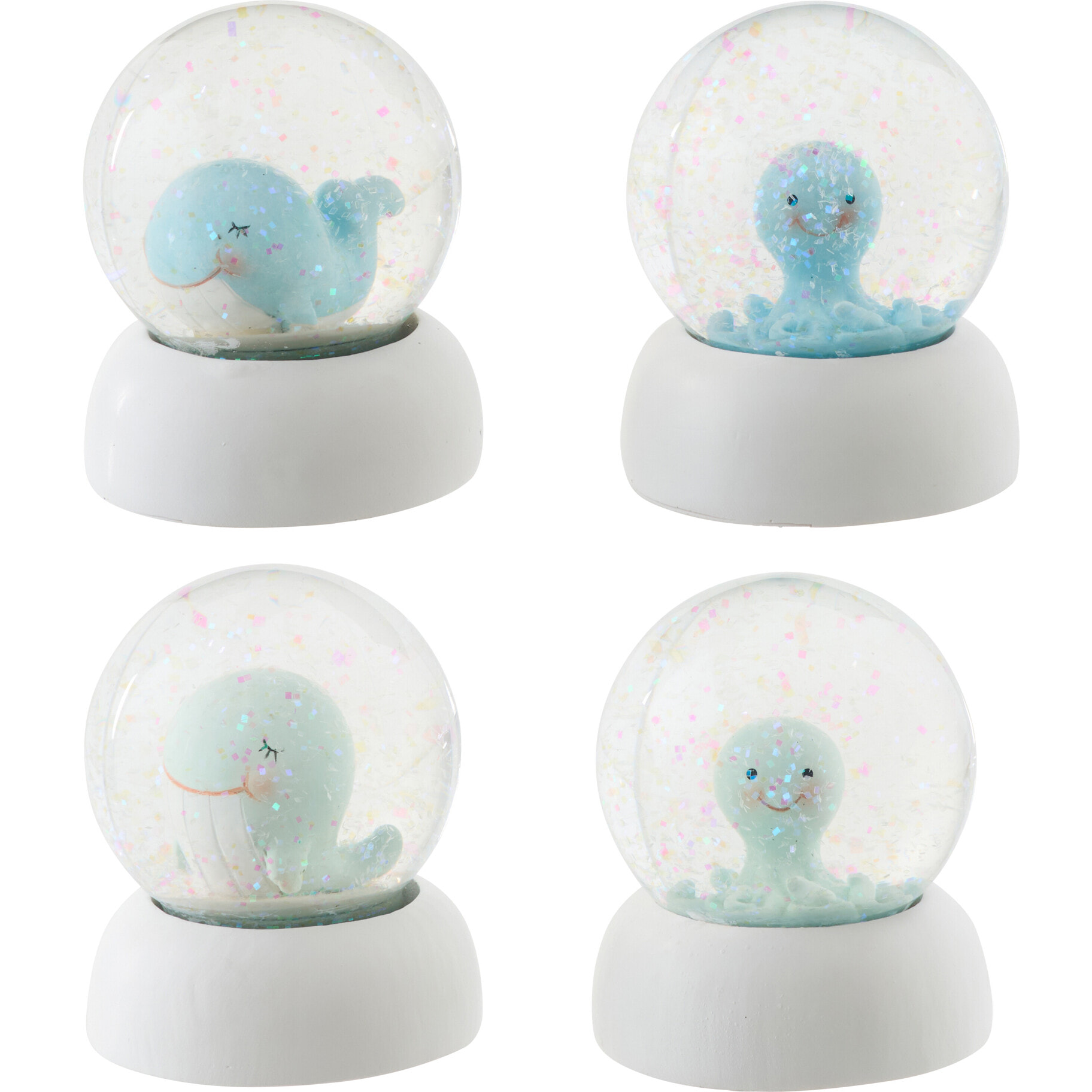J-Line Boule de Neige Baleine + Pieuvre - polyrésine - bleu clair/vert clair - small - 4 pièces