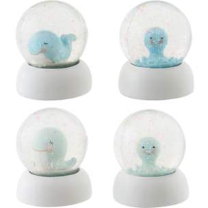 J-Line Boule de Neige Baleine + Pieuvre - polyrésine - bleu clair/vert clair - small - 4 pièces