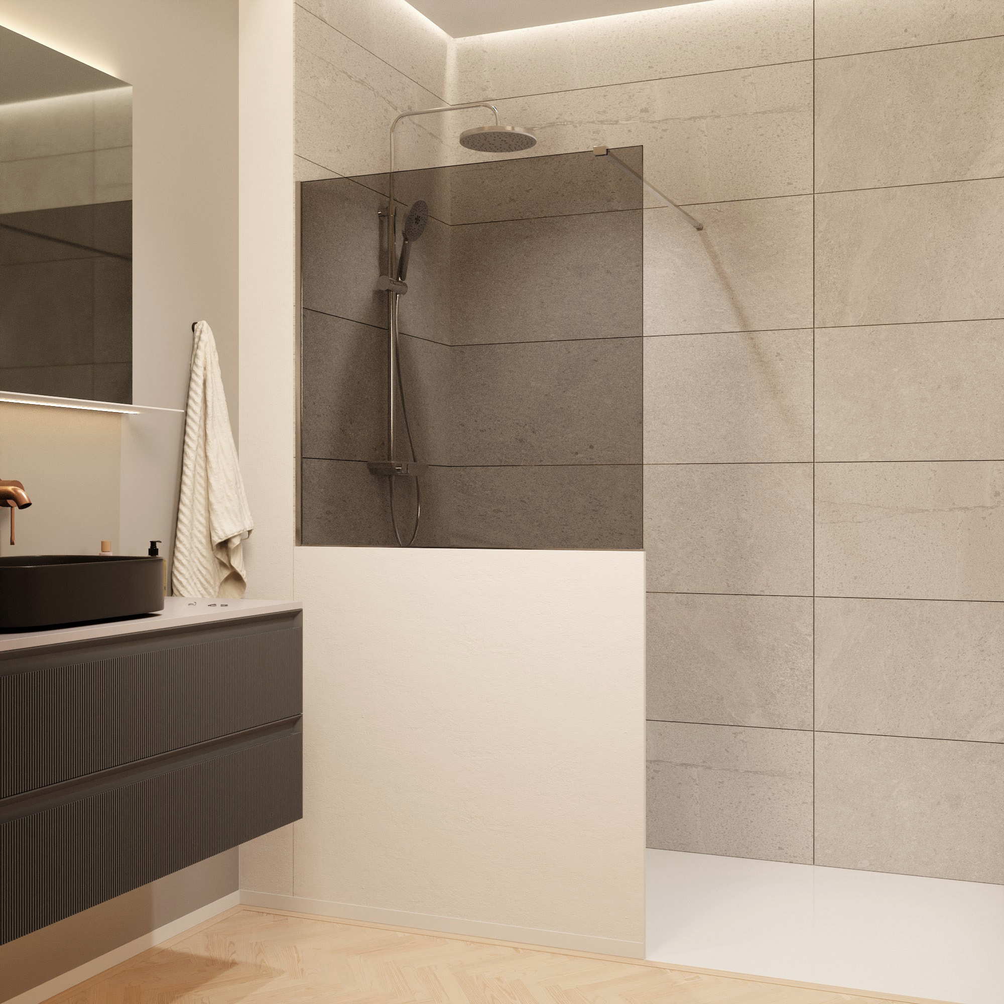Pare-muret 100x90cm Paroi en verre Crystal Glass® 8 mm anticalcaire, avec bras et profilés chrome brillant (SATBWIS90KSPR)