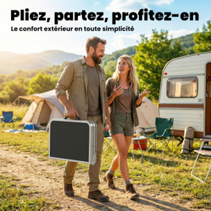 Table de camping pliable réglable alu noir avec rangement filet