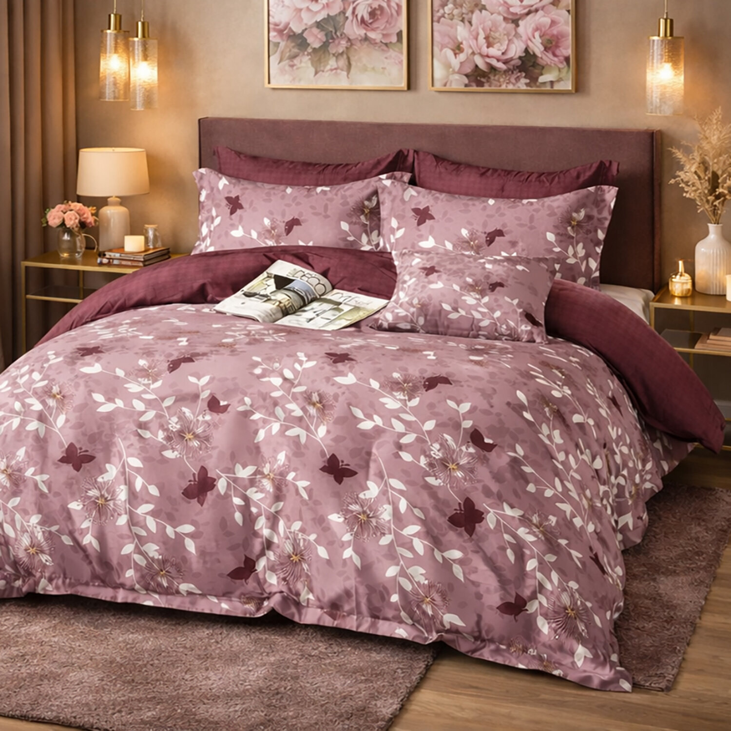 Parure housse de couette 100% coton - Velmora imprimé floral violet