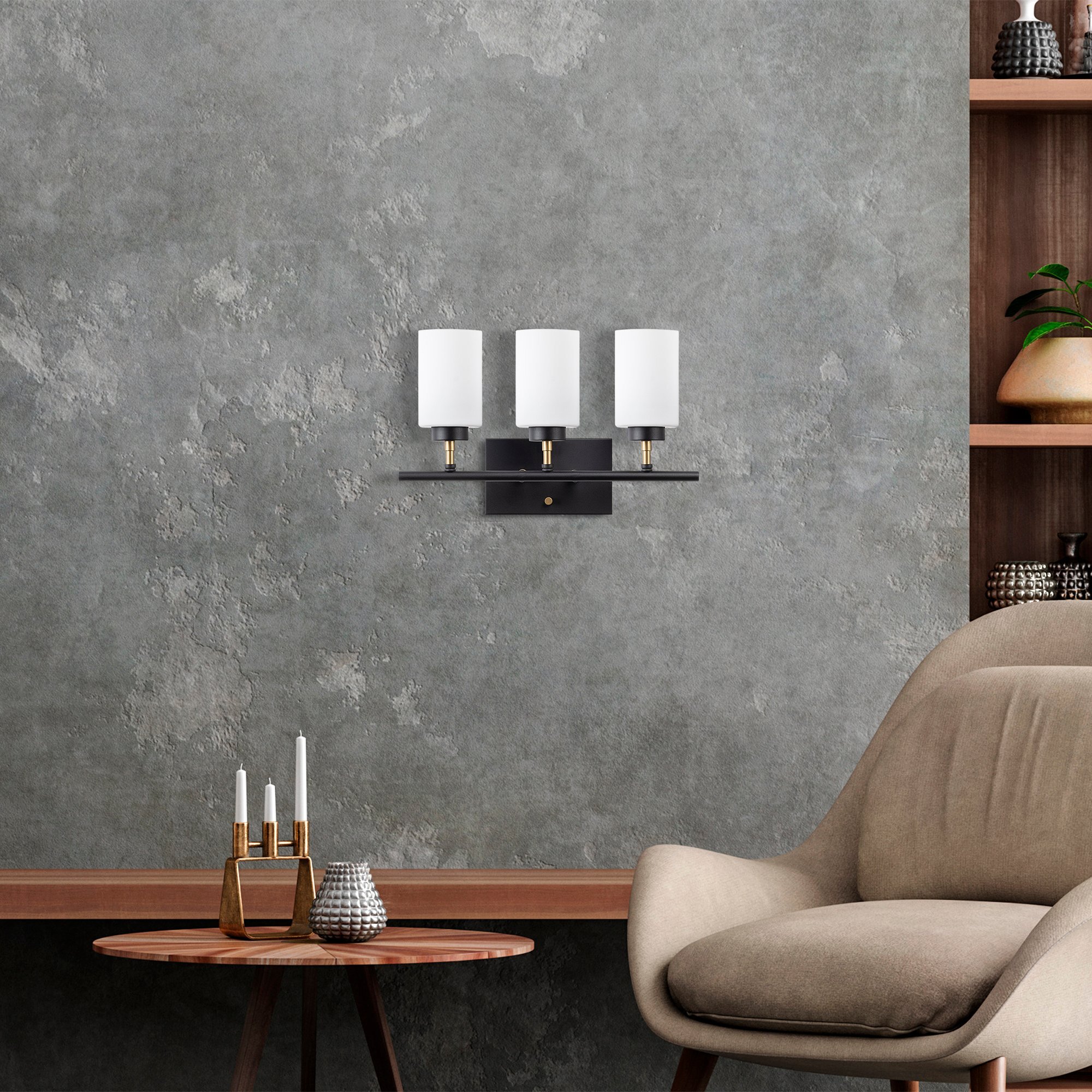 Aplique de pared, metal , negro, 46x15x28, casquillo 3 x E27 Max 40 W