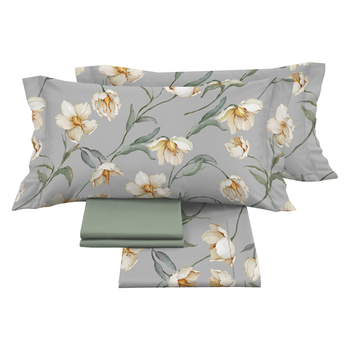 Completo letto matrimoniale in raso stampato Lavinia