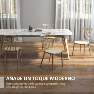 Juego de 4 Sillas de Comedor Estilo Nórdico Sillas de Cocina con Respaldo Alto Asiento de Polipropileno y Patas de Madera de Haya Carga 120 kg 48x52,5x83 cm Natural