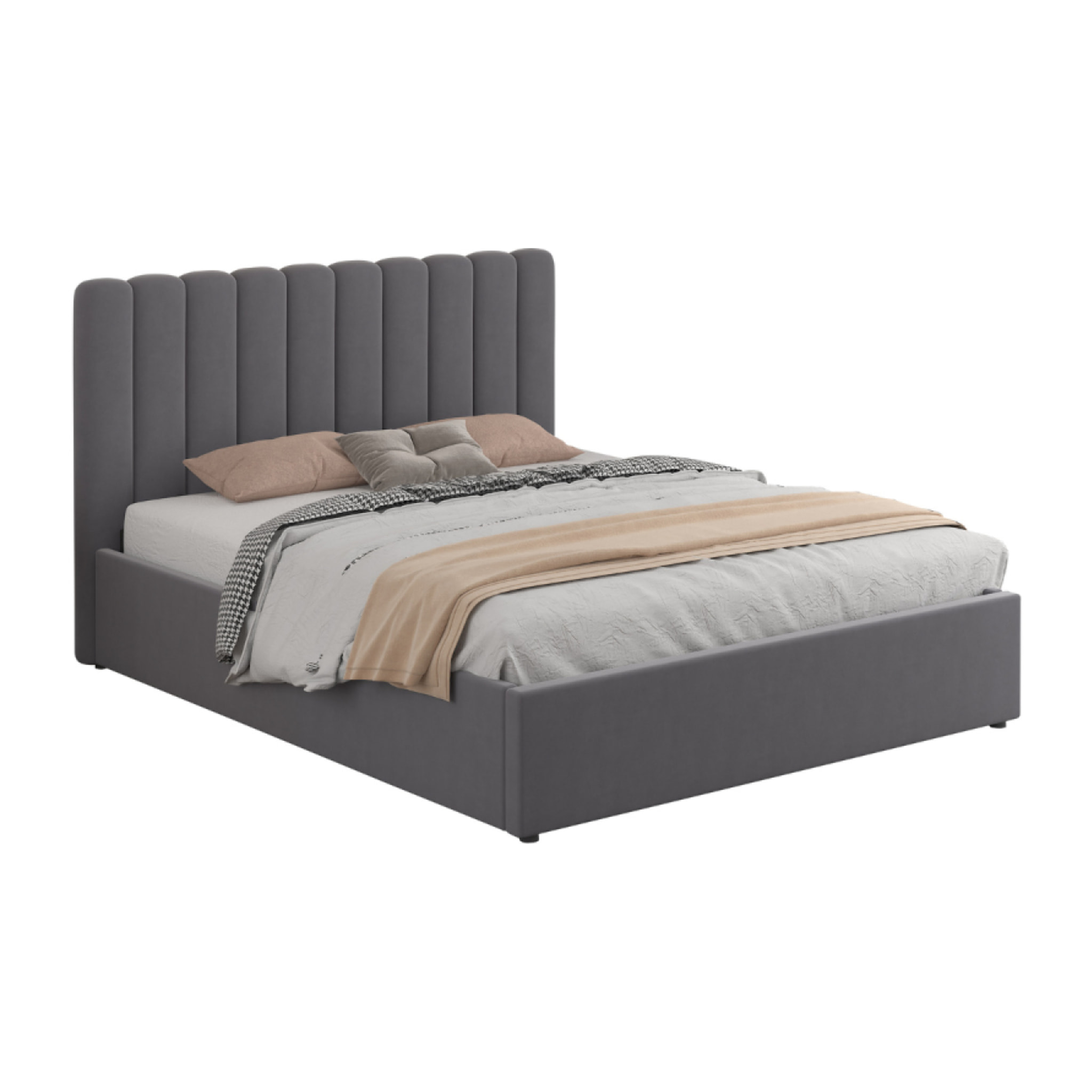 LEANA Lit avec coffre de rangement 140x190cm velours gris foncé