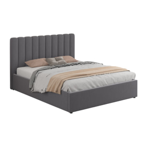 LEANA Lit avec coffre de rangement 140x190cm velours gris foncé