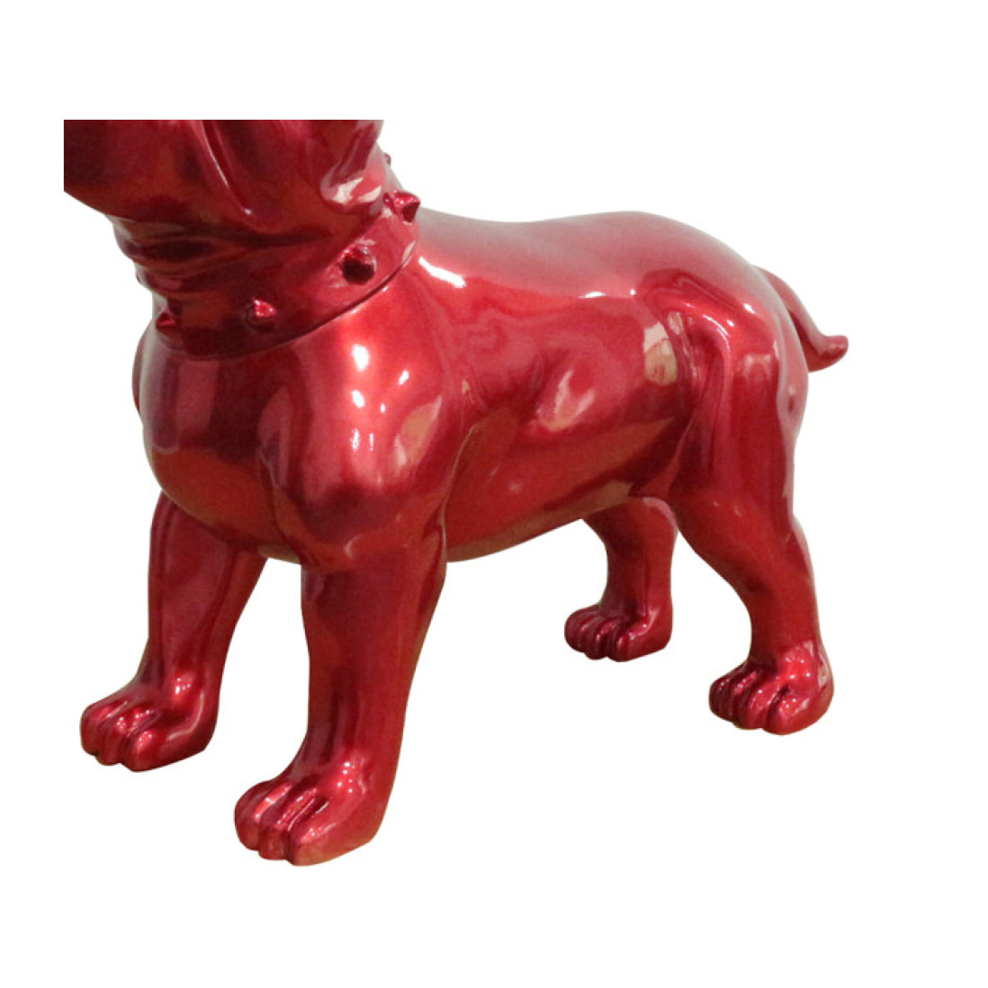 Statue chien bull terrier avec collier clouté en résine rouge H48cm - HUND