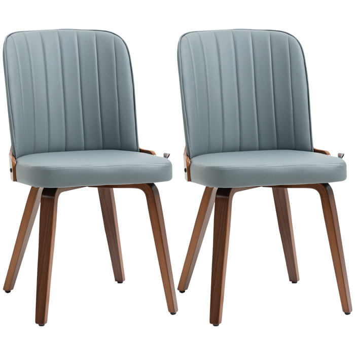 HOMCOM Juego de 2 Sillas de Comedor Modernas Sillas de Cocina con Asientos Tapizados en PU Cuero y Patas de Madera para Salón Dormitorio Carga 120 kg 47,5x55x85 cm Gris