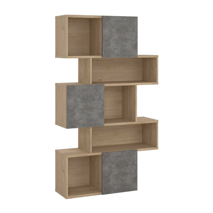 Libreria Acetosella, Scaffale da ufficio, Mobile portalibri, Biblioteca, 96x32 h166 cm, Rovere e Cemento