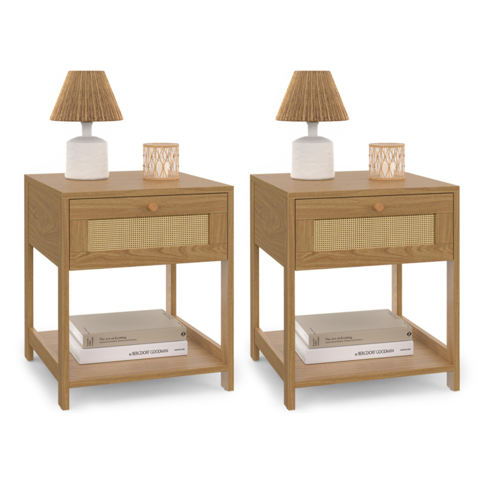 Tables de chevet Erin en cannage 1 tiroir - lot de 2