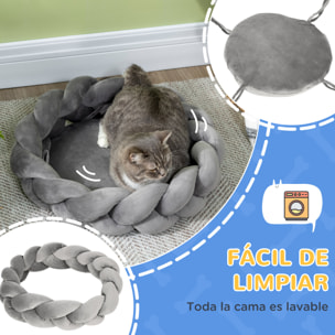 Cama para Perros Pequeños Antiestrés Cama para Gatos Lavable Cama para Mascotas Redondo con Cojín Independiente y Cuerda de Algodón 55x55x14 cm Gris